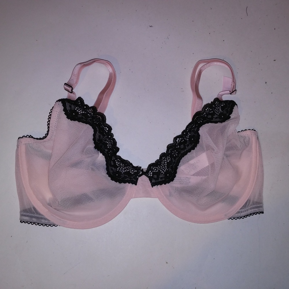 Victoria Secret Bra 34DDD Unlined Demi Cream Black Lace Trim Sheer Tease New